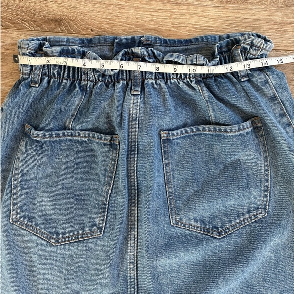 Mango MNG Blue Denim Mini skirt size medium paper bag waist elastic waist - Picture 4 of 5